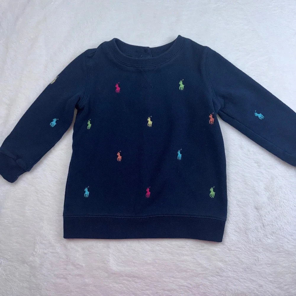 Ralph Lauren Sweatshirt Unisex Kids 24M Navy Blue Multi Pony All Over Embroidery